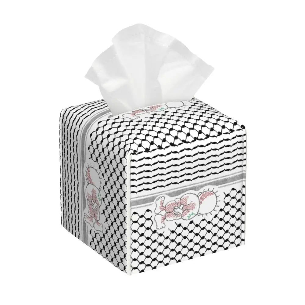 Kufiya Pattern Facial Tissue Box Cover Square Leather Tissue Box Holder for Car
