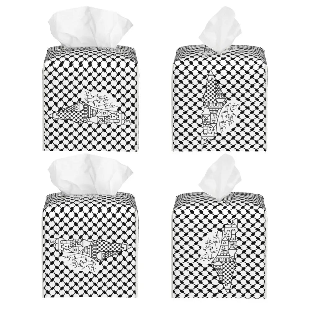 Kufiya Pattern Facial Tissue Box Cover Square Leather Tissue Box Holder for Car
