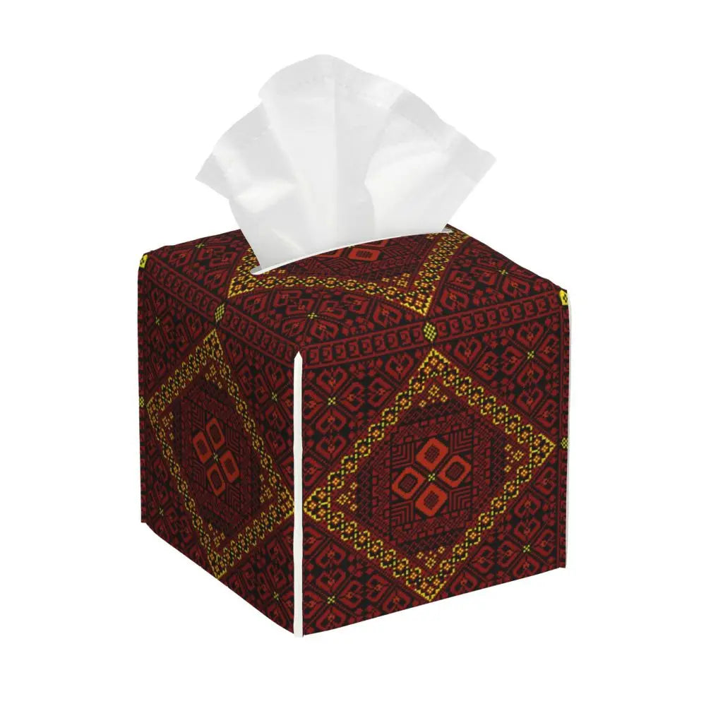 Kufiya Pattern Facial Tissue Box Cover Square Leather Tissue Box Holder for Car