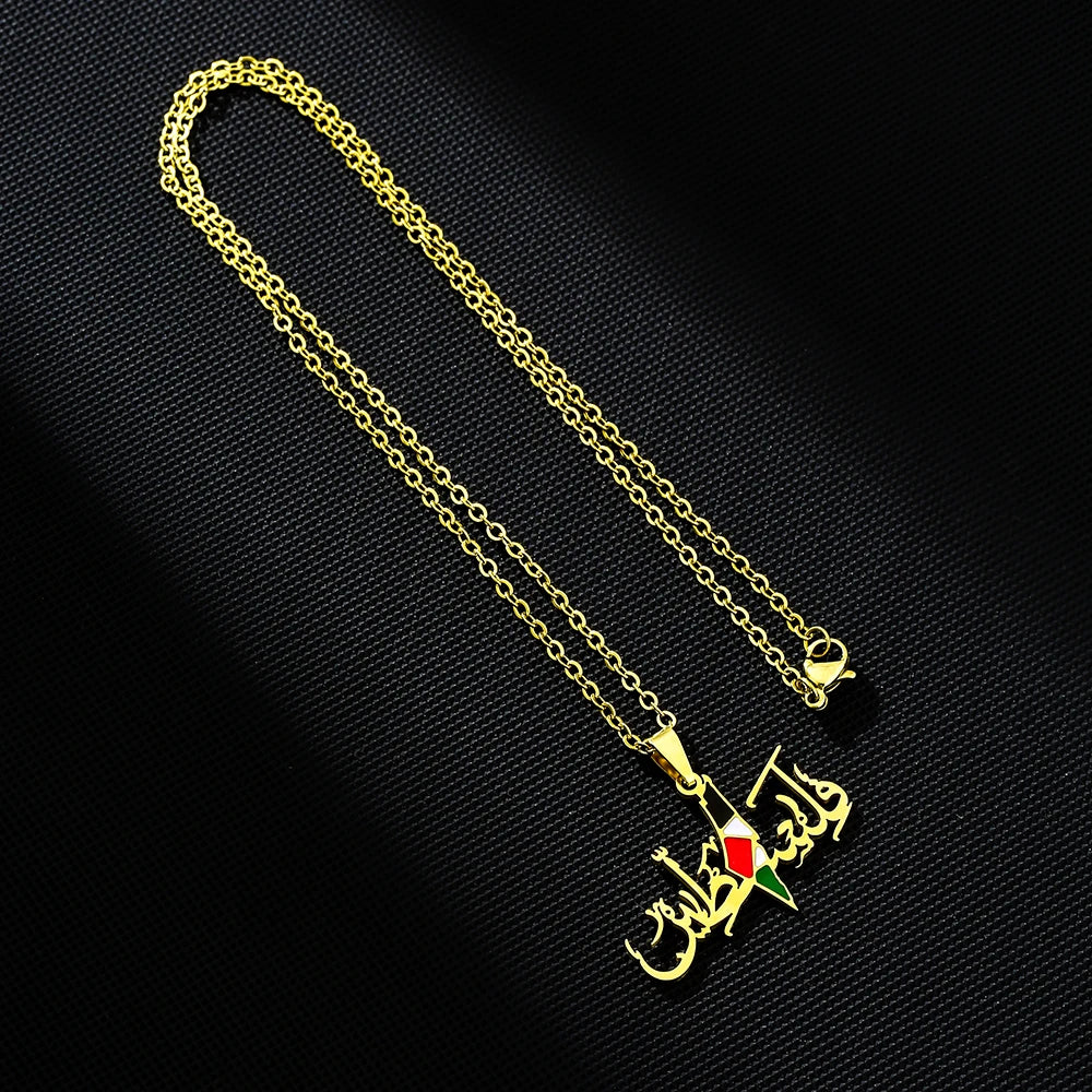 Palestine Map Flag Pendant Necklace Stainless Steel
