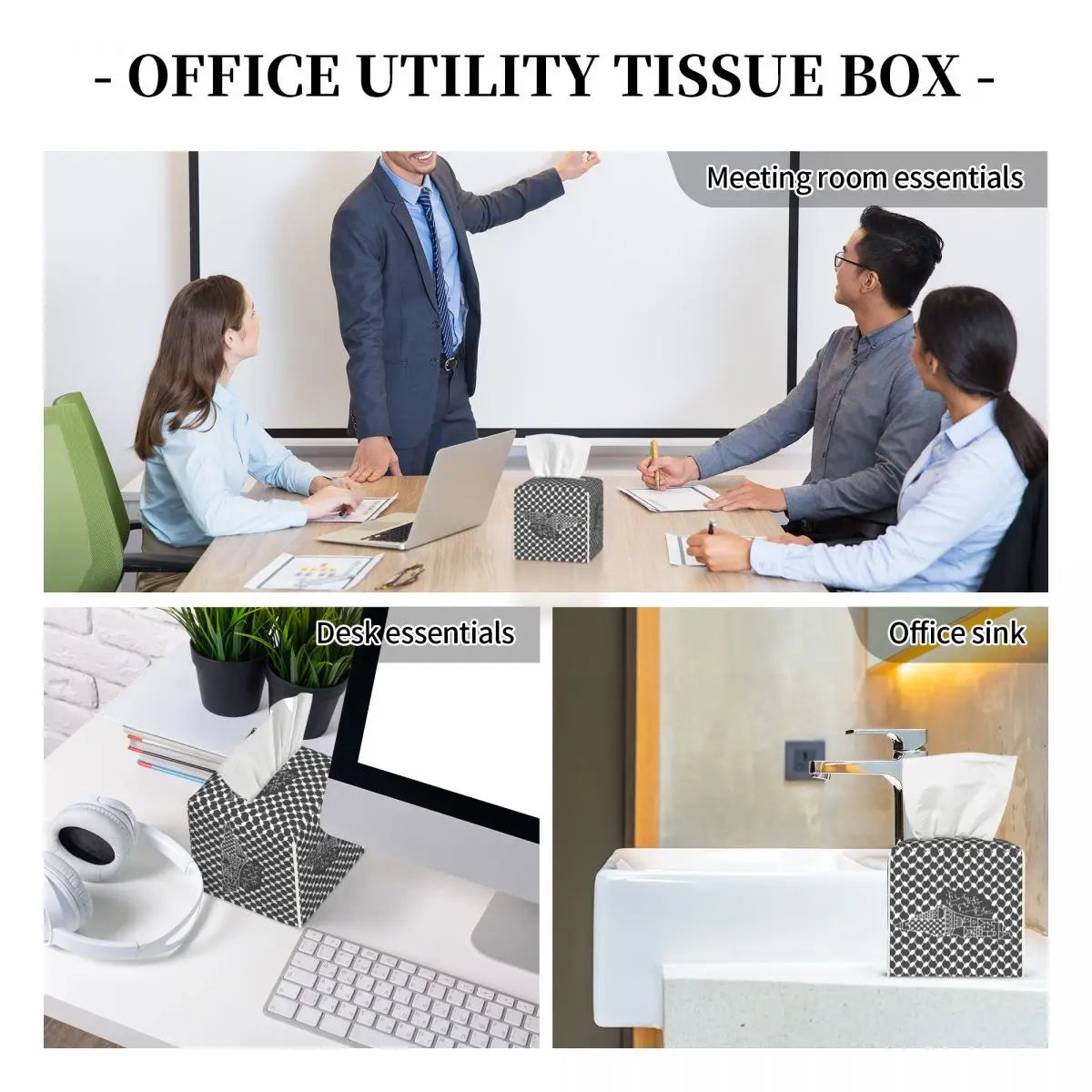 Kufiya Pattern Facial Tissue Box Cover Square Leather Tissue Box Holder for Car