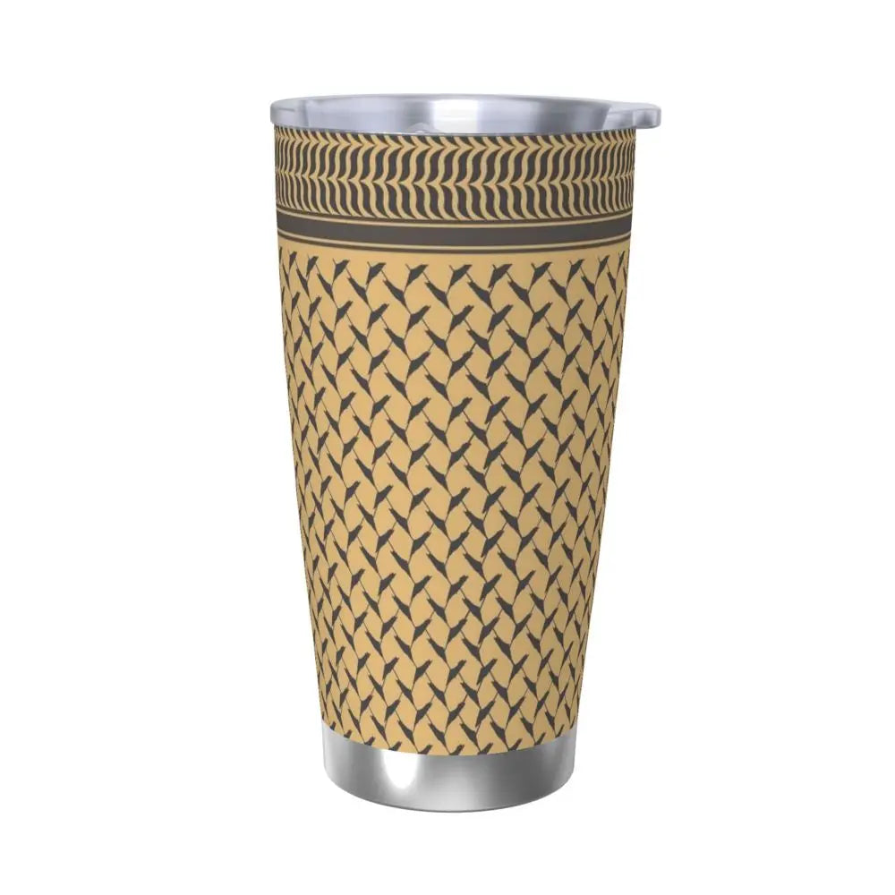 Palestinian Keffiyeh Palestine Map Pattern Brown Insulated Tumbler with Straws Vacuum Coffee Mugs Hot Cold Drinks Cup, 20oz