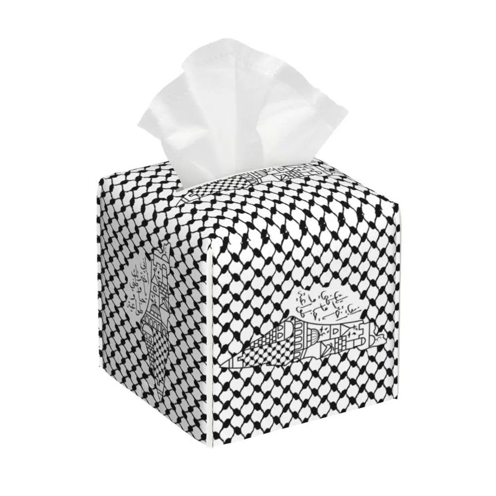 Kufiya Pattern Facial Tissue Box Cover Square Leather Tissue Box Holder for Car