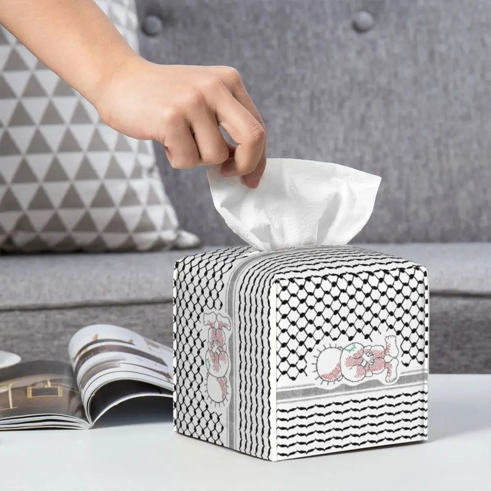 Kufiya Pattern Facial Tissue Box Cover Square Leather Tissue Box Holder for Car