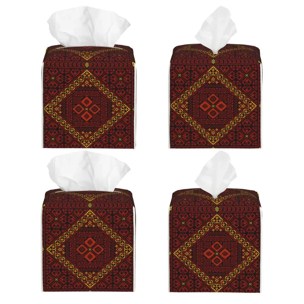 Kufiya Pattern Facial Tissue Box Cover Square Leather Tissue Box Holder for Car