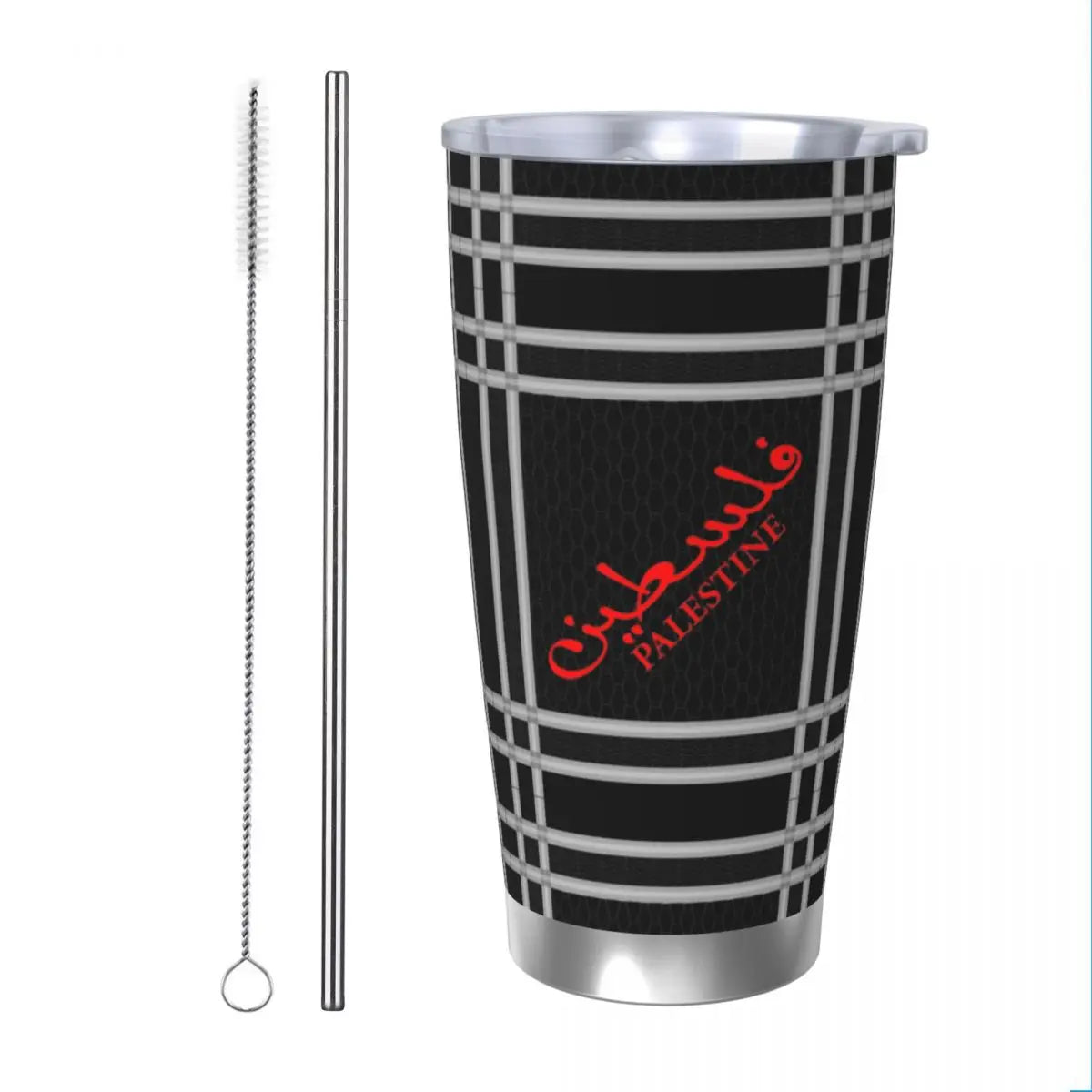 Keffiyeh Kufiya Insulated Tumbler – 20oz Stainless Steel Thermal Mug with Straw!