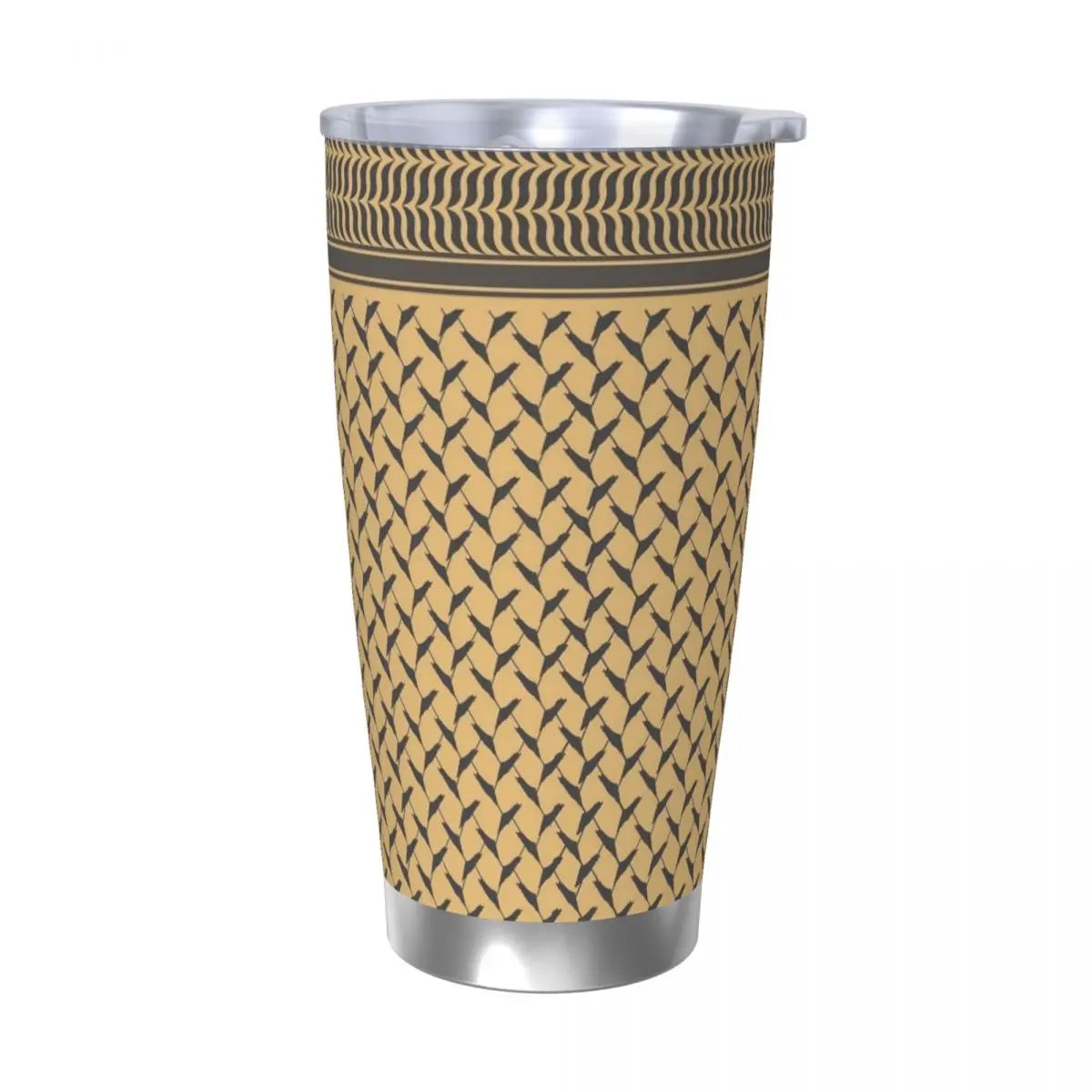 Palestinian Keffiyeh Palestine Map Pattern Brown Insulated Tumbler with Straws Vacuum Coffee Mugs Hot Cold Drinks Cup, 20oz