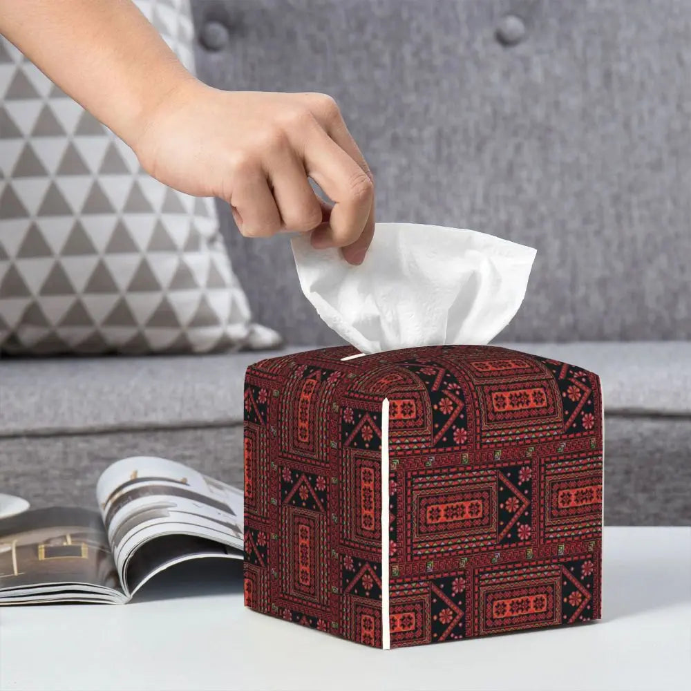 Kufiya Pattern Facial Tissue Box Cover Square Leather Tissue Box Holder for Car