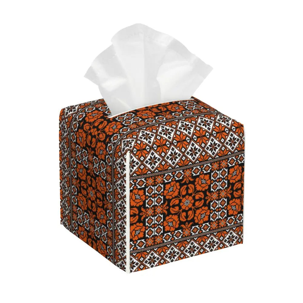 Kufiya Pattern Facial Tissue Box Cover Square Leather Tissue Box Holder for Car