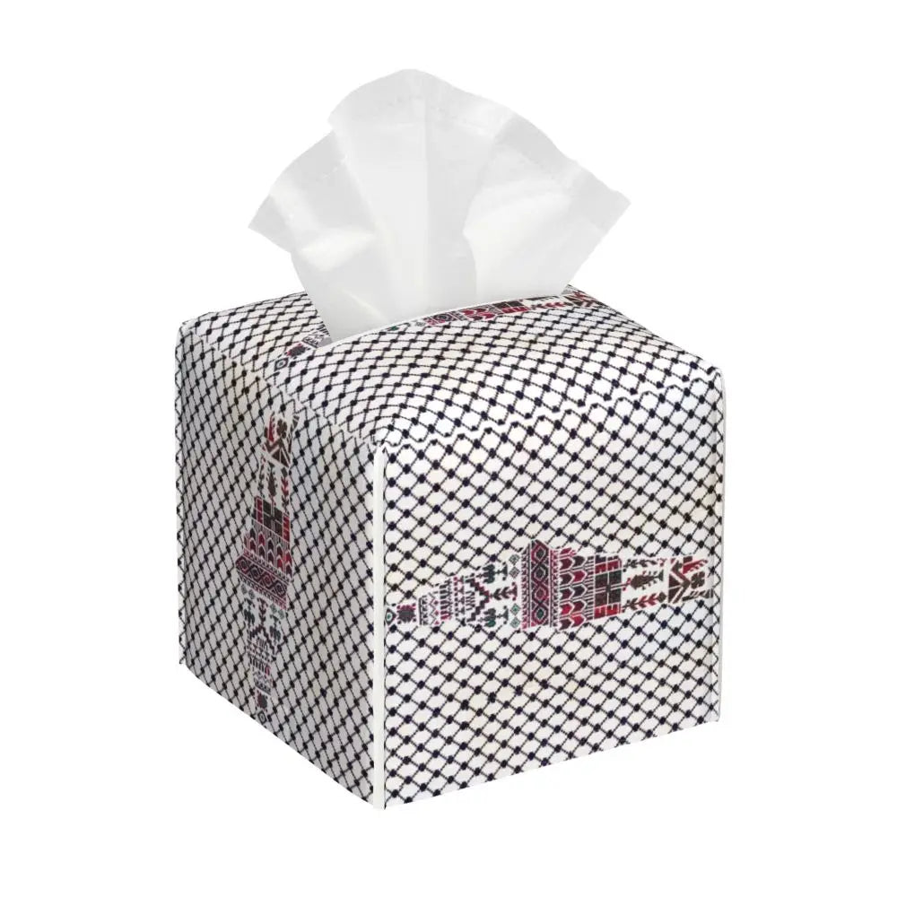 Kufiya Pattern Facial Tissue Box Cover Square Leather Tissue Box Holder for Car