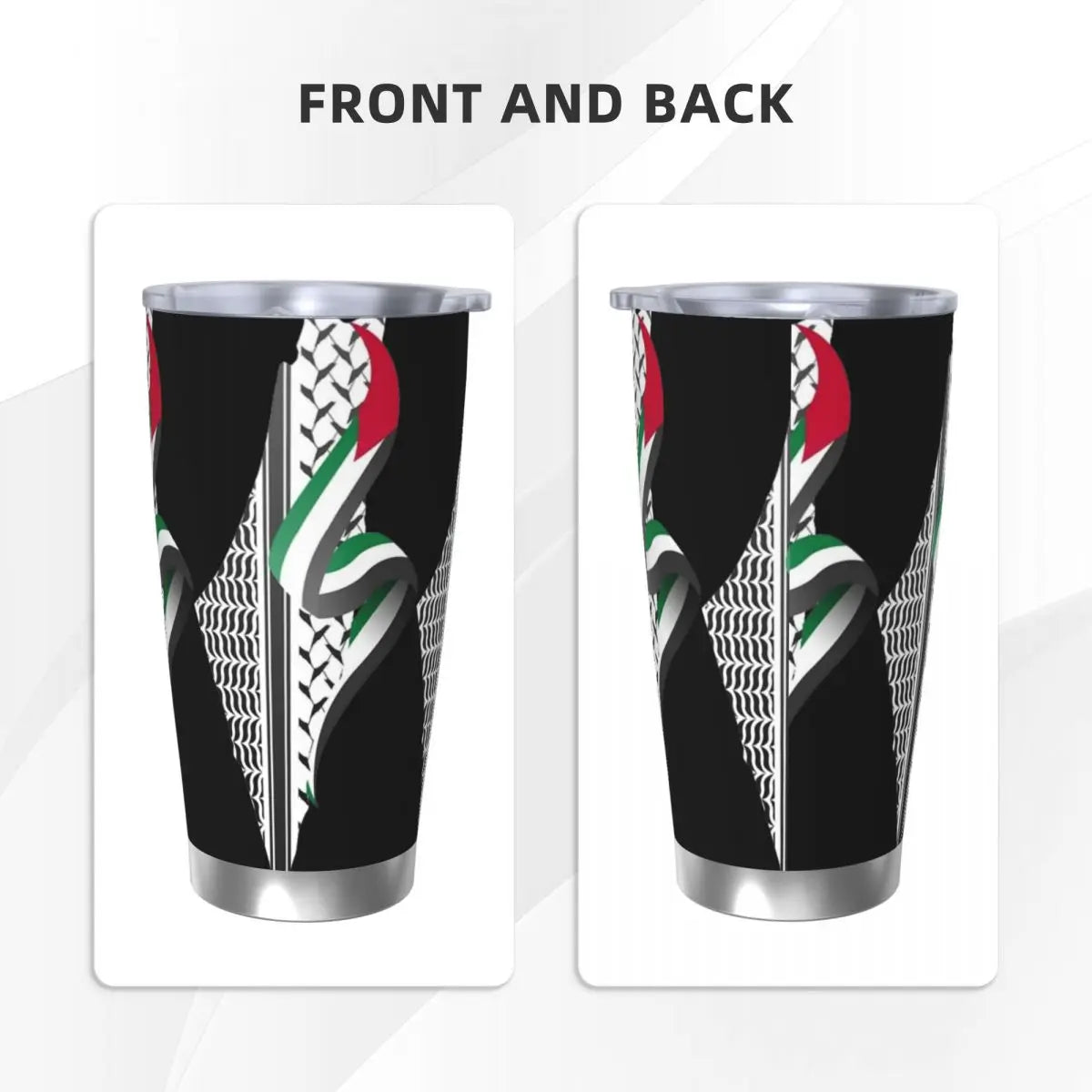 Keffiyeh Pattern Insulated Tumbler – 20oz Vacuum Mug with Straw & Lid, Perfect for Coffee!