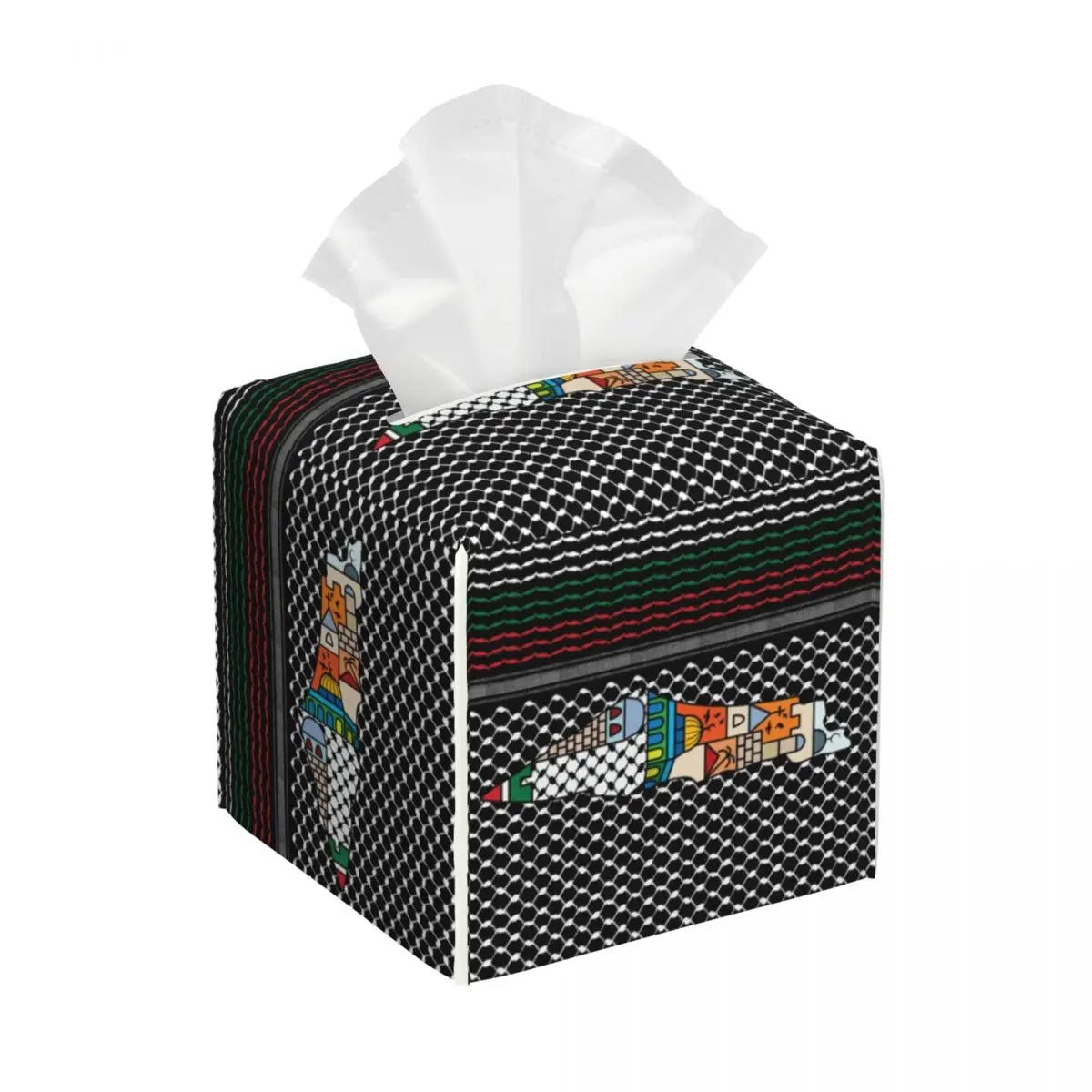 Kufiya Pattern Facial Tissue Box Cover Square Leather Tissue Box Holder for Car