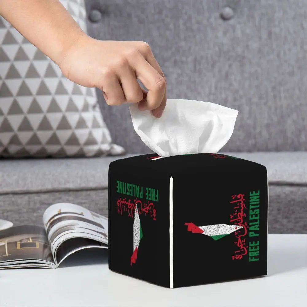 Kufiya Pattern Facial Tissue Box Cover Square Leather Tissue Box Holder for Car