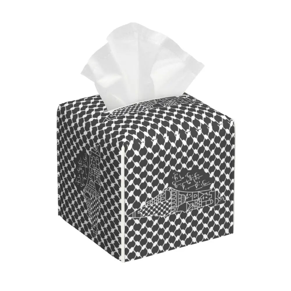 Kufiya Pattern Facial Tissue Box Cover Square Leather Tissue Box Holder for Car