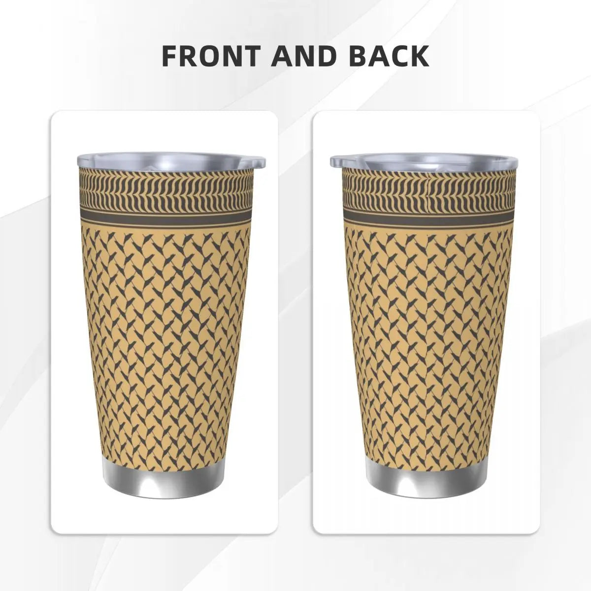 Palestinian Keffiyeh Palestine Map Pattern Brown Insulated Tumbler with Straws Vacuum Coffee Mugs Hot Cold Drinks Cup, 20oz