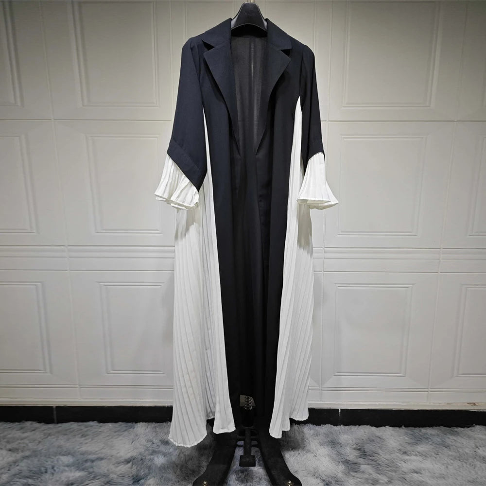 Open Black & White Pleat Abaya