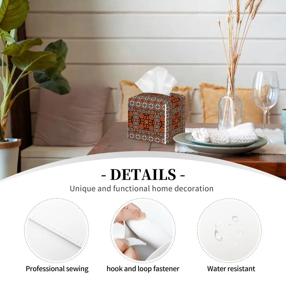 Kufiya Pattern Facial Tissue Box Cover Square Leather Tissue Box Holder for Car
