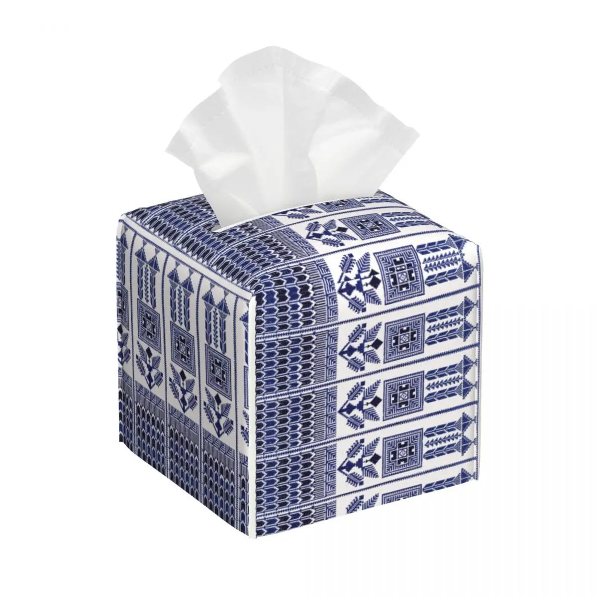 Kufiya Pattern Facial Tissue Box Cover Square Leather Tissue Box Holder for Car