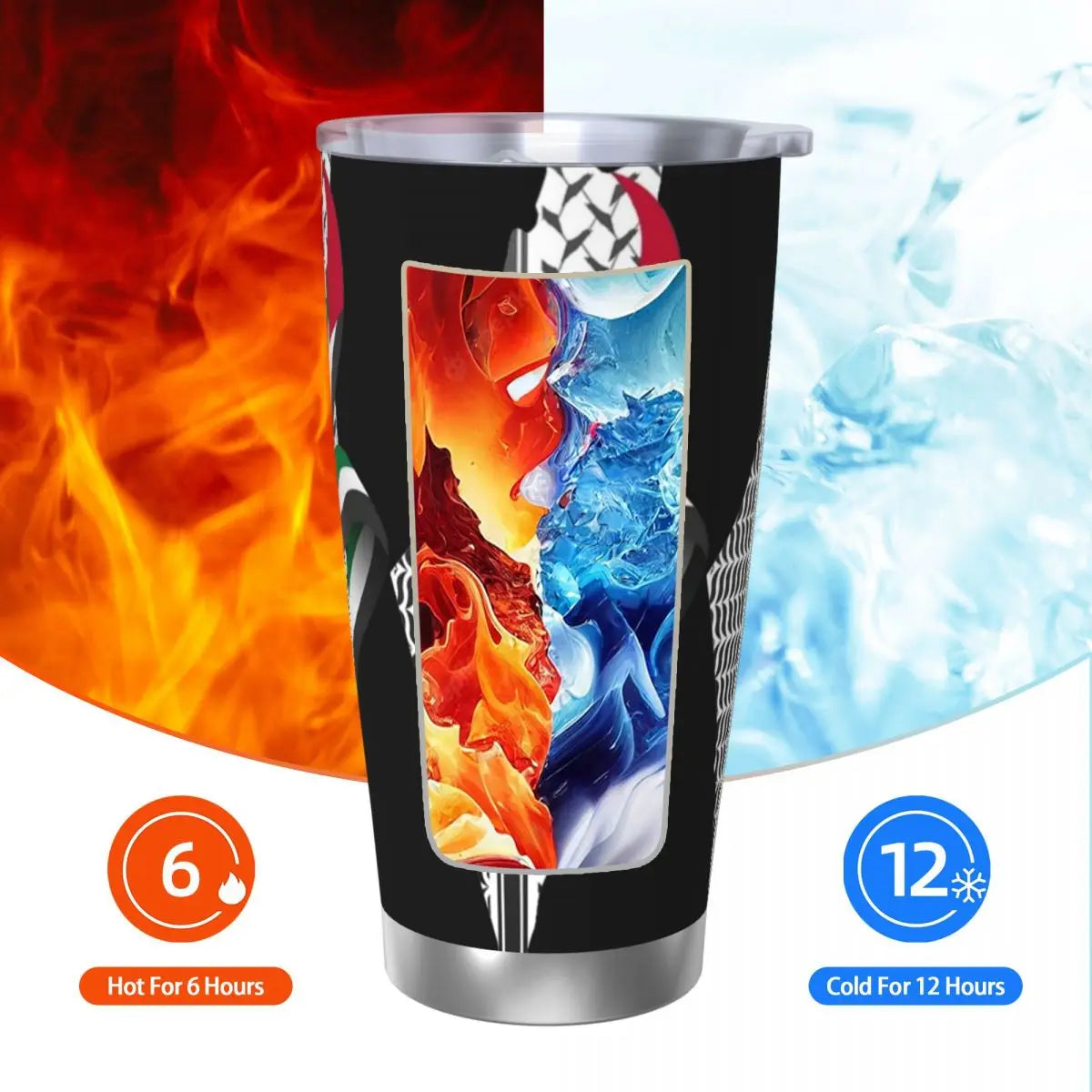 Keffiyeh Pattern Insulated Tumbler – 20oz Vacuum Mug with Straw & Lid, Perfect for Coffee!
