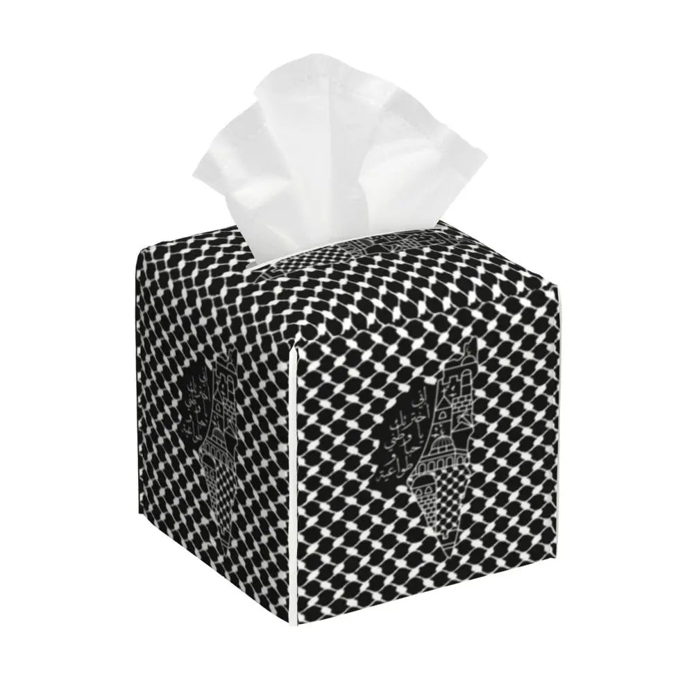 Kufiya Pattern Facial Tissue Box Cover Square Leather Tissue Box Holder for Car