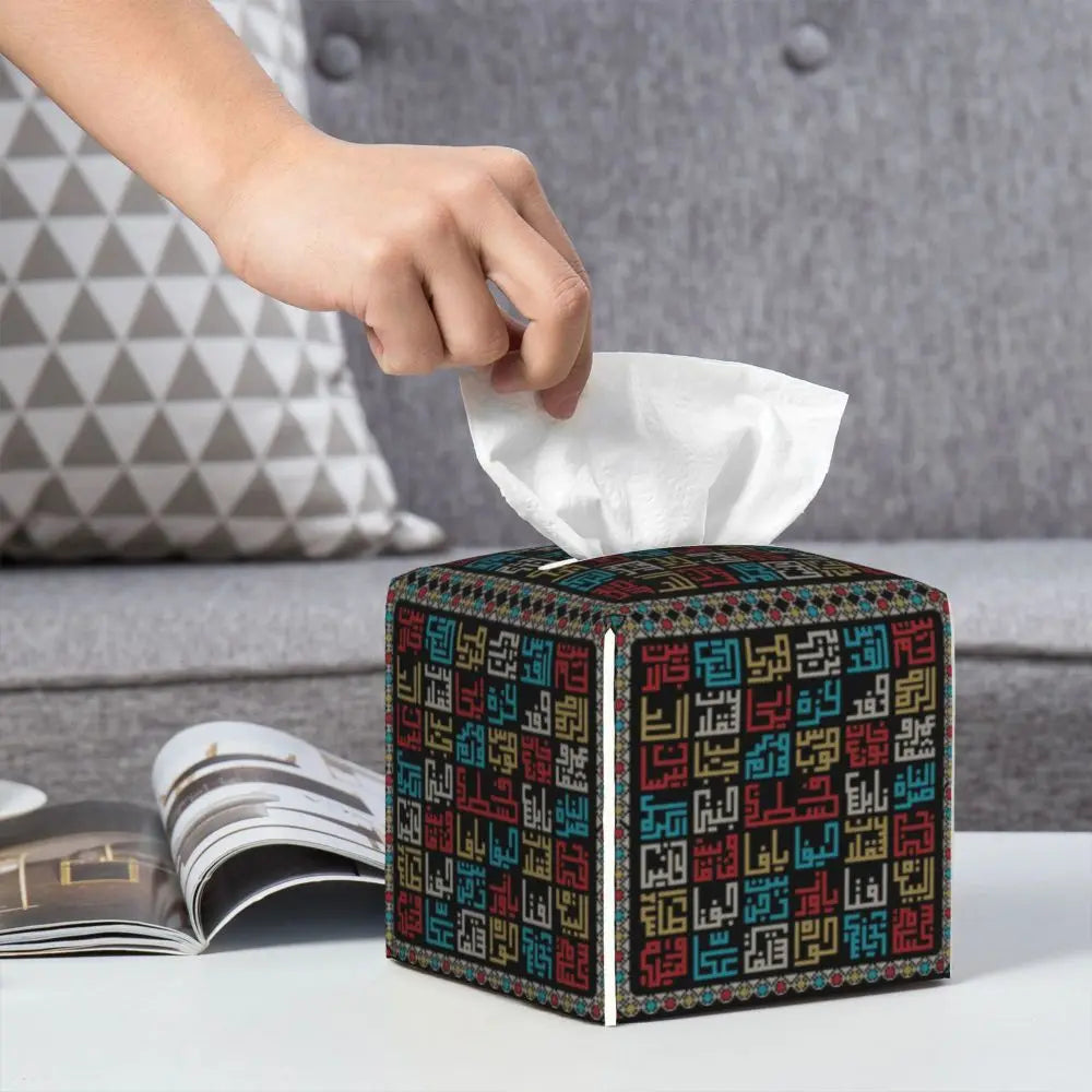 Kufiya Pattern Facial Tissue Box Cover Square Leather Tissue Box Holder for Car