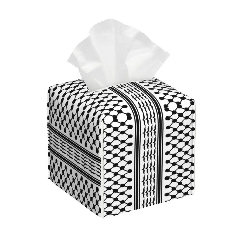 Kufiya Pattern Facial Tissue Box Cover Square Leather Tissue Box Holder for Car