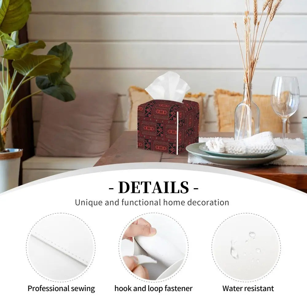 Kufiya Pattern Facial Tissue Box Cover Square Leather Tissue Box Holder for Car