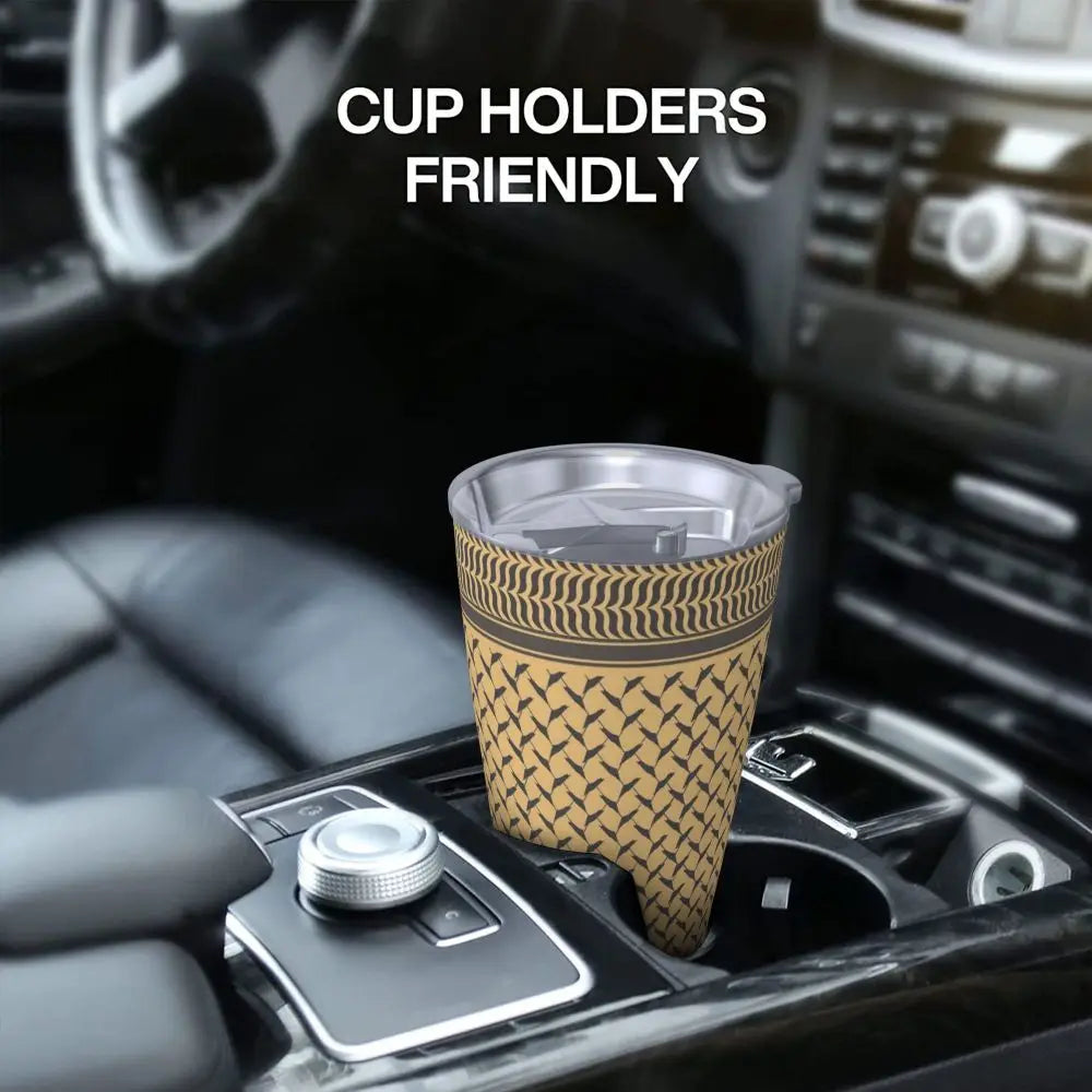 Palestinian Keffiyeh Palestine Map Pattern Brown Insulated Tumbler with Straws Vacuum Coffee Mugs Hot Cold Drinks Cup, 20oz