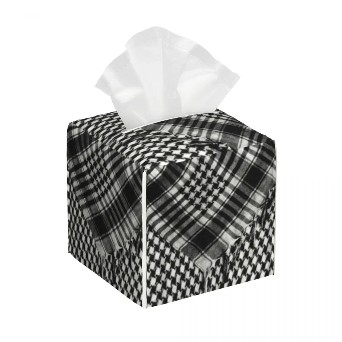 Kufiya Pattern Facial Tissue Box Cover Square Leather Tissue Box Holder for Car