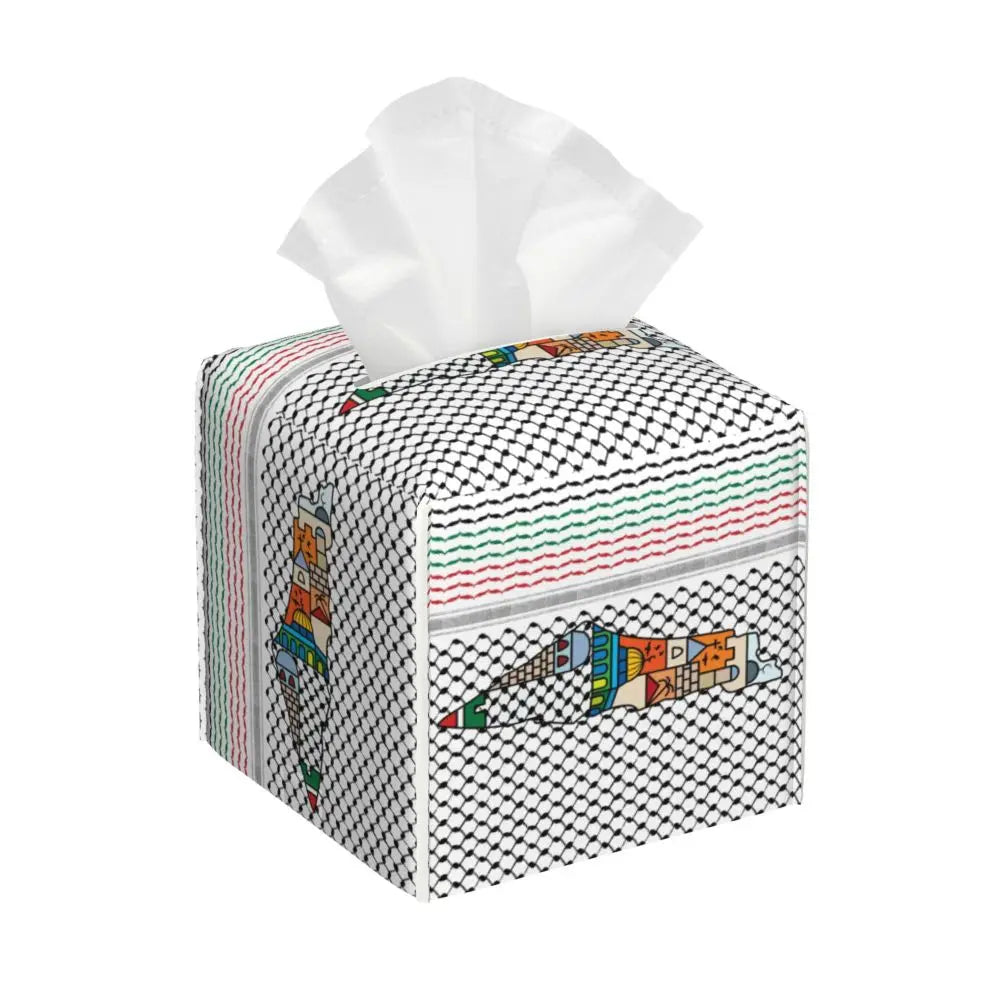 Kufiya Pattern Facial Tissue Box Cover Square Leather Tissue Box Holder for Car