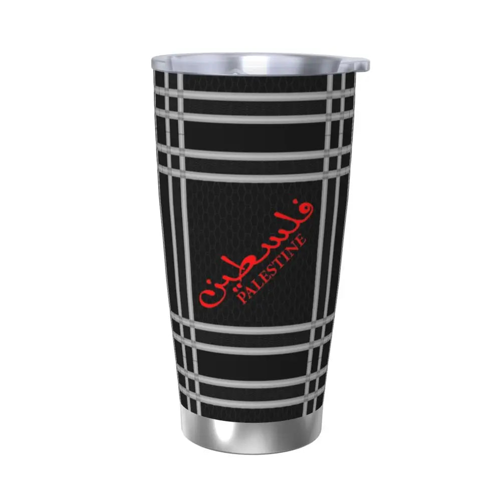 Keffiyeh Kufiya Insulated Tumbler – 20oz Stainless Steel Thermal Mug with Straw!