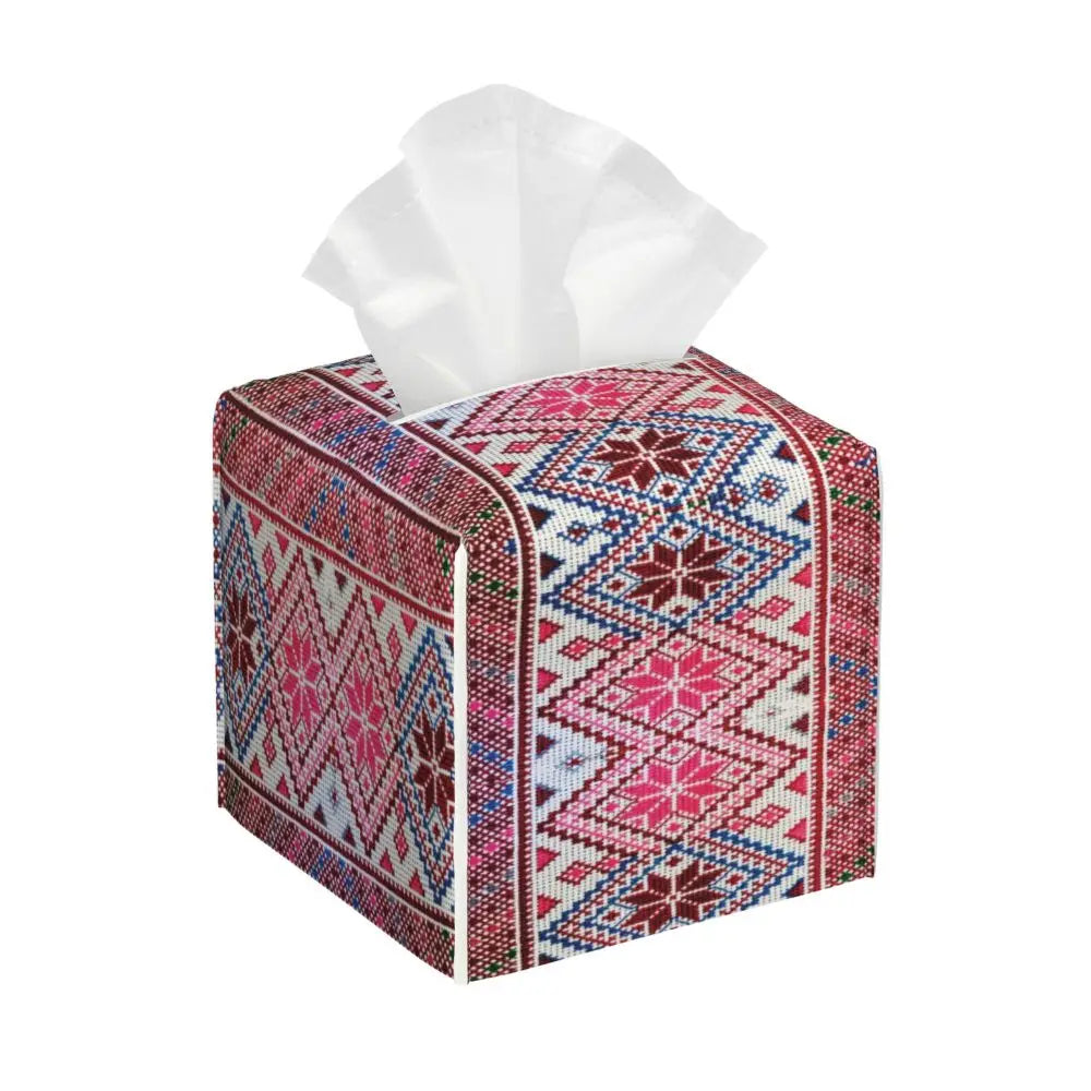 Kufiya Pattern Facial Tissue Box Cover Square Leather Tissue Box Holder for Car