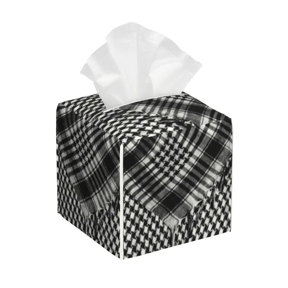 Kufiya Pattern Facial Tissue Box Cover Square Leather Tissue Box Holder for Car