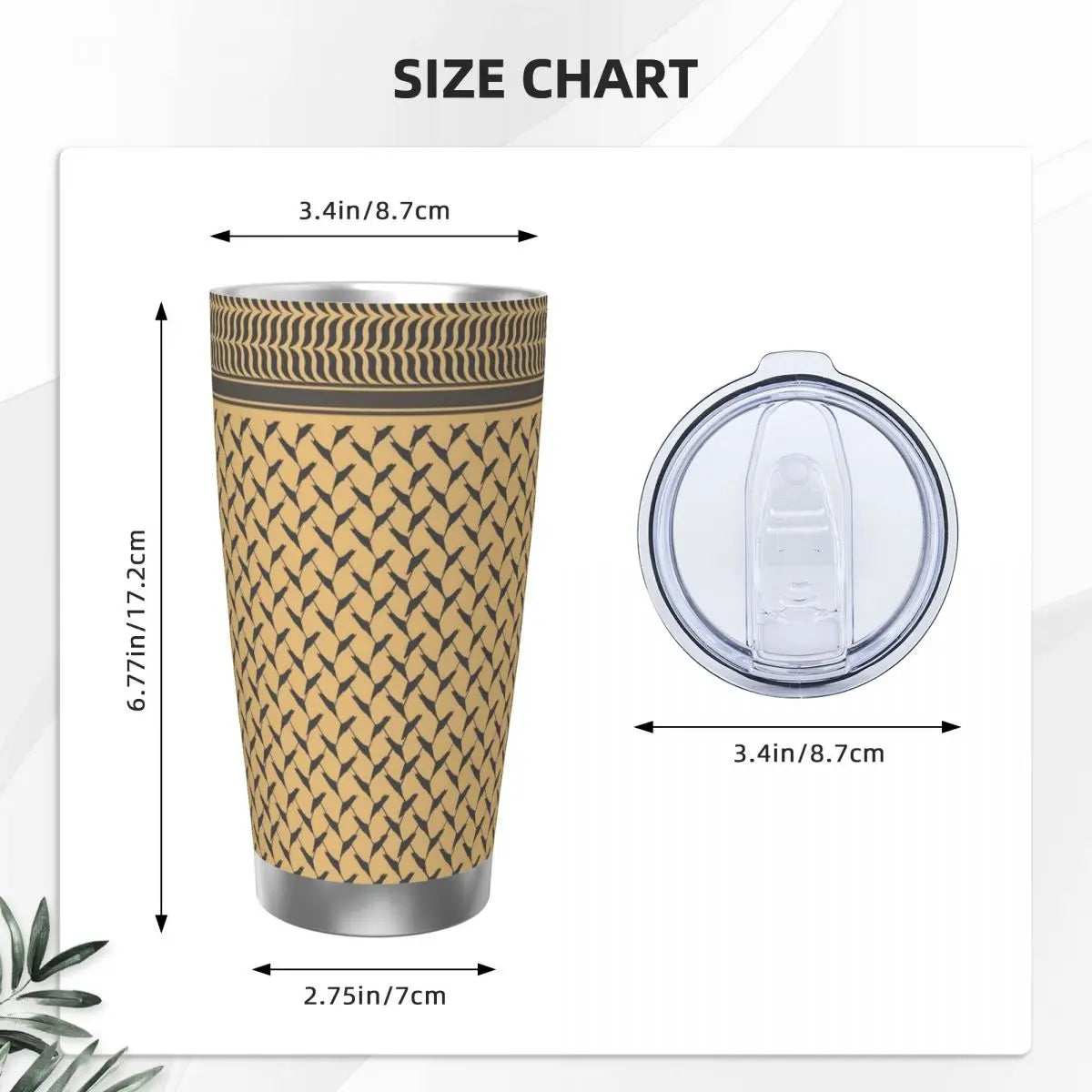 Palestinian Keffiyeh Palestine Map Pattern Brown Insulated Tumbler with Straws Vacuum Coffee Mugs Hot Cold Drinks Cup, 20oz