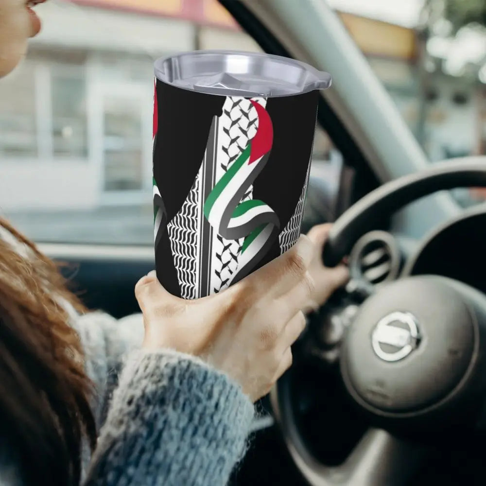 Keffiyeh Pattern Insulated Tumbler – 20oz Vacuum Mug with Straw & Lid, Perfect for Coffee!