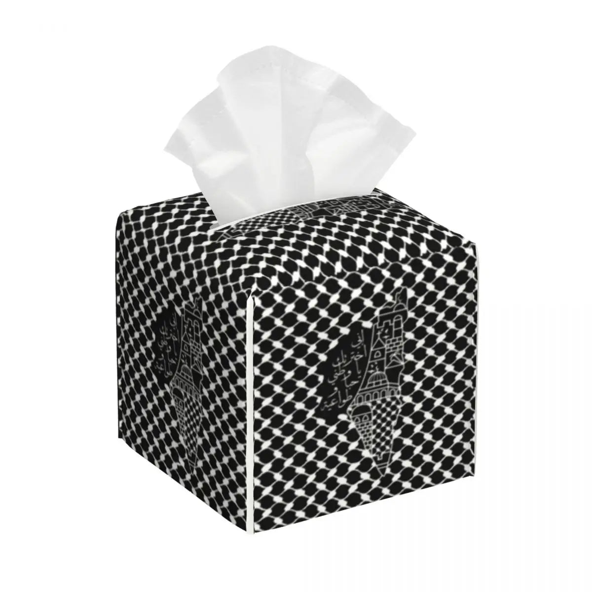 Kufiya Pattern Facial Tissue Box Cover Square Leather Tissue Box Holder for Car