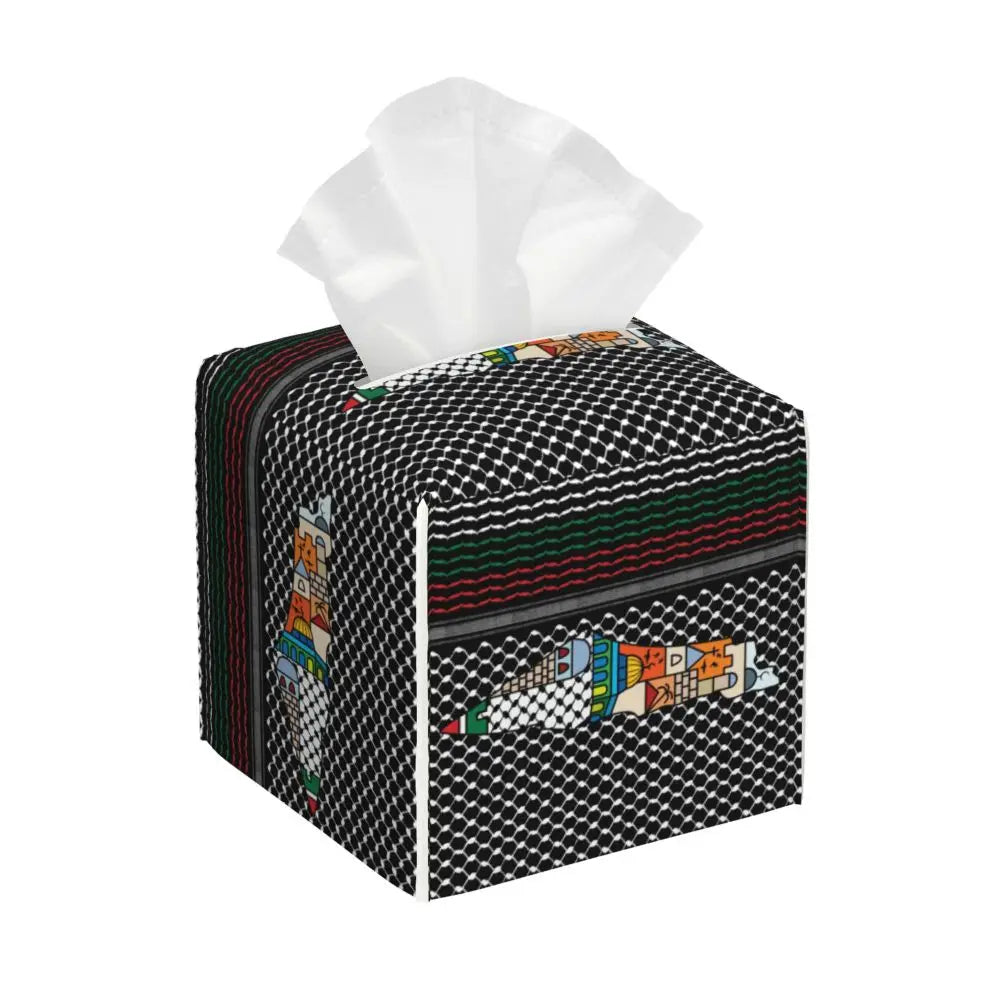 Kufiya Pattern Facial Tissue Box Cover Square Leather Tissue Box Holder for Car