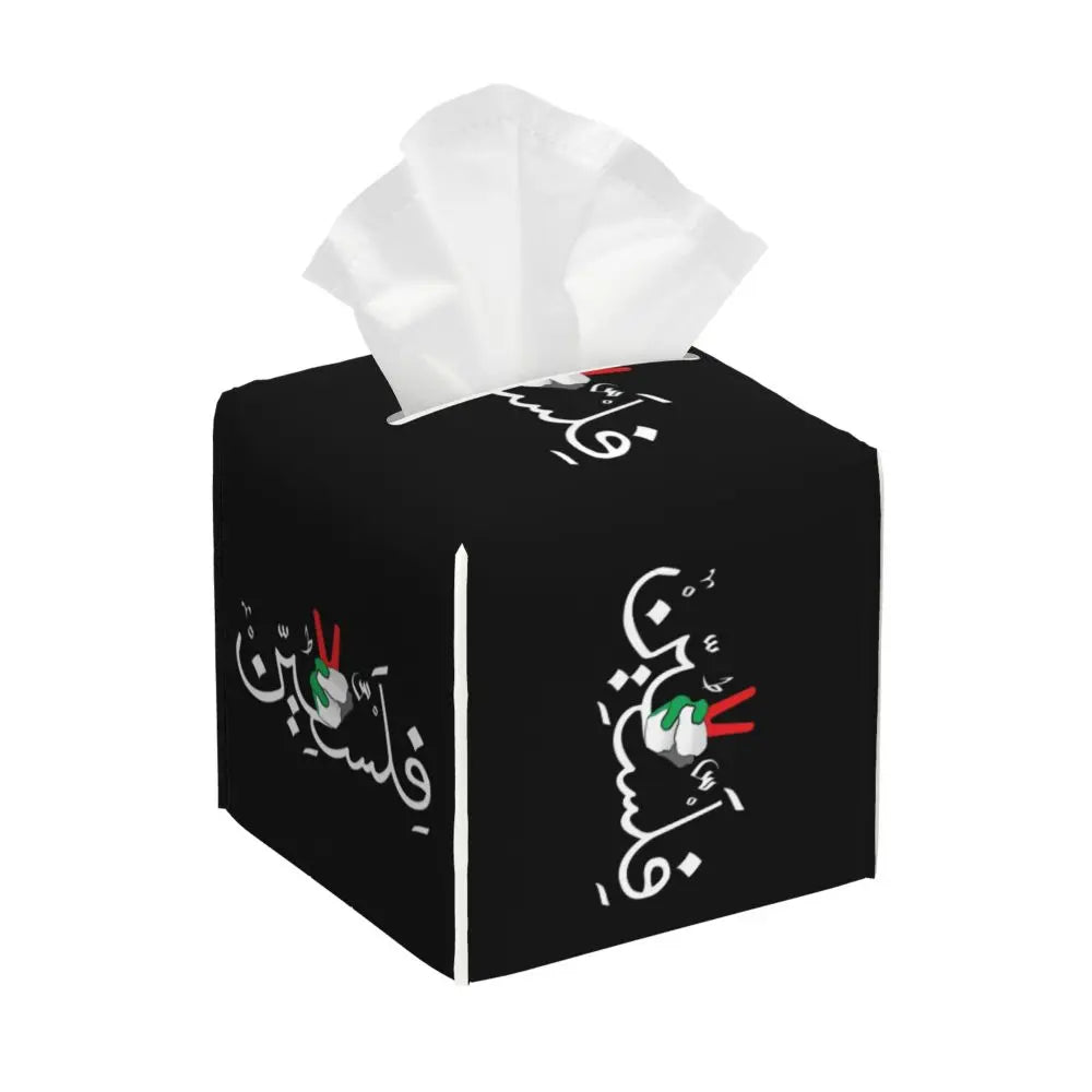 Kufiya Pattern Facial Tissue Box Cover Square Leather Tissue Box Holder for Car