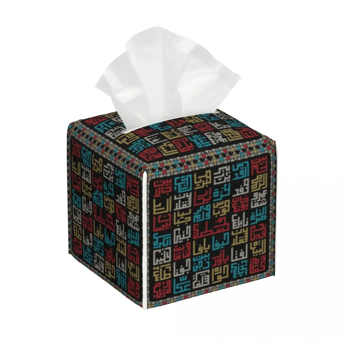 Kufiya Pattern Facial Tissue Box Cover Square Leather Tissue Box Holder for Car