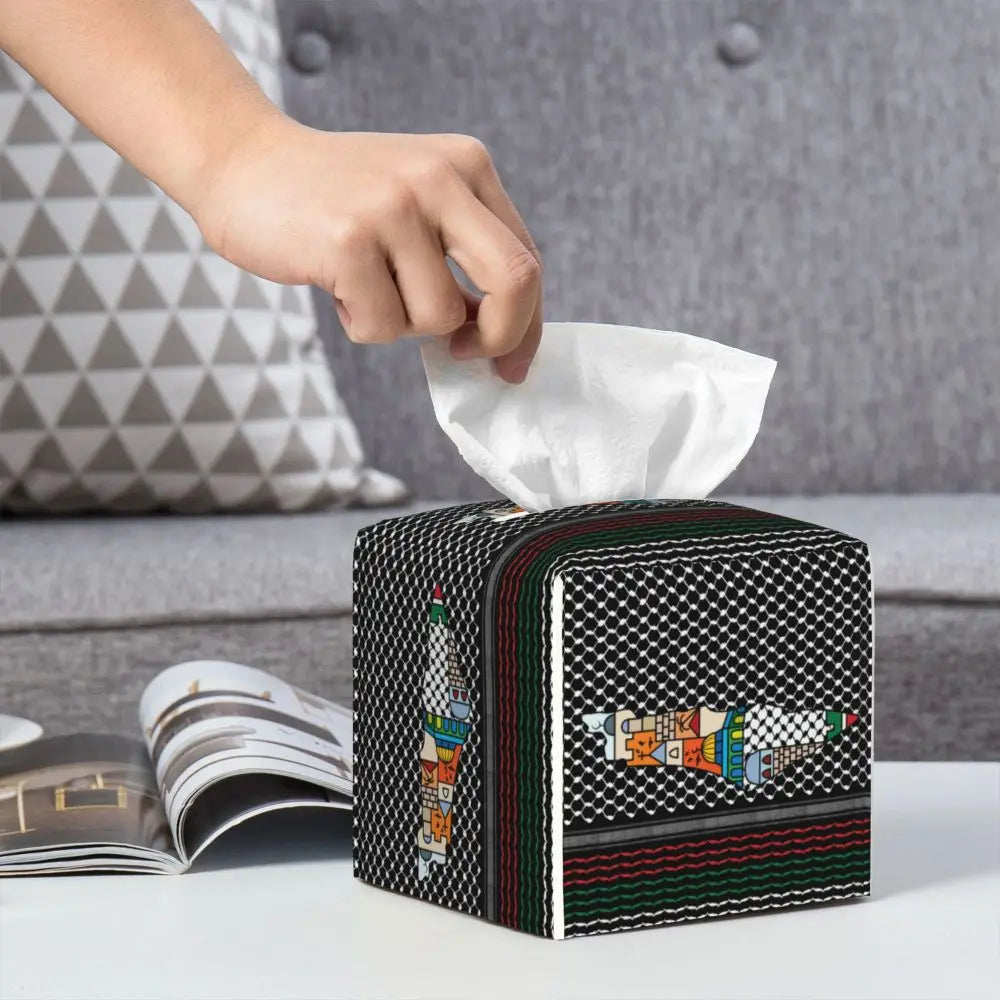 Kufiya Pattern Facial Tissue Box Cover Square Leather Tissue Box Holder for Car