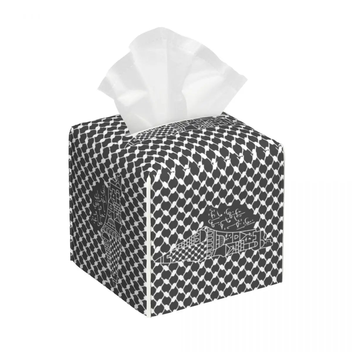 Kufiya Pattern Facial Tissue Box Cover Square Leather Tissue Box Holder for Car