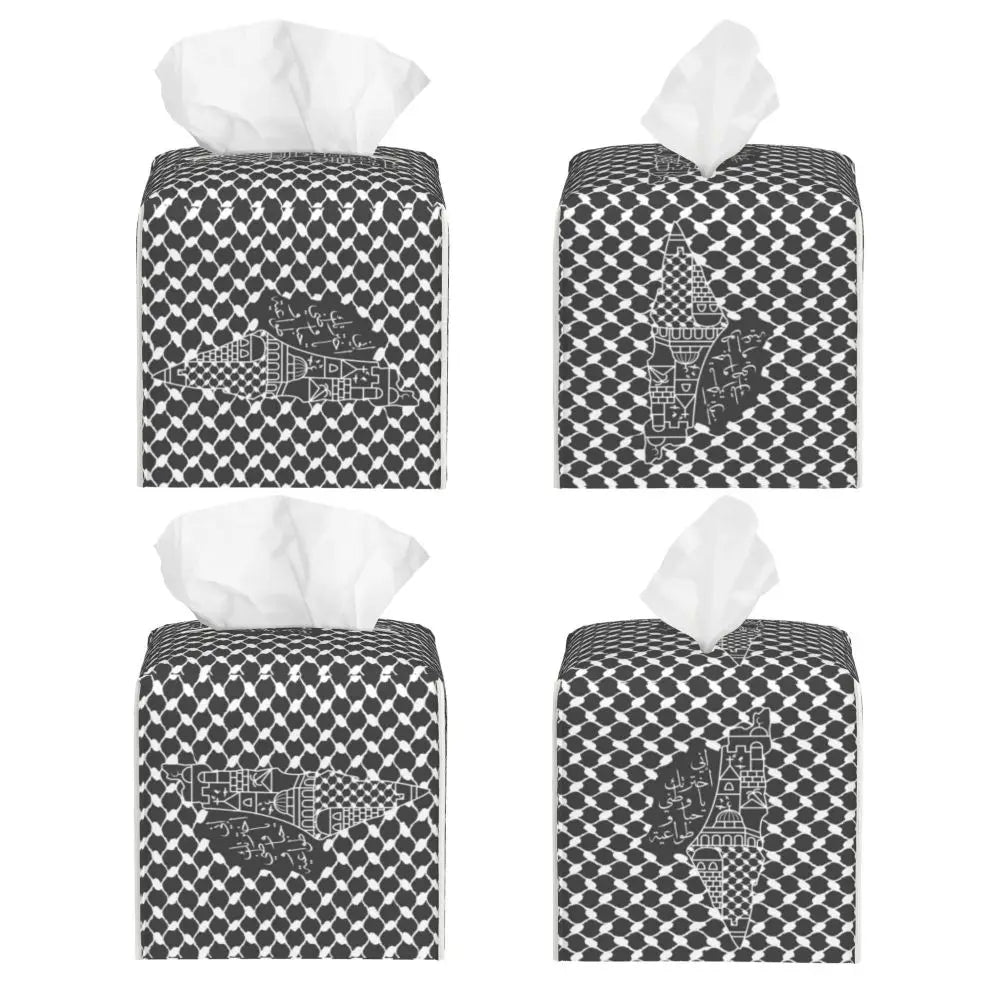 Kufiya Pattern Facial Tissue Box Cover Square Leather Tissue Box Holder for Car