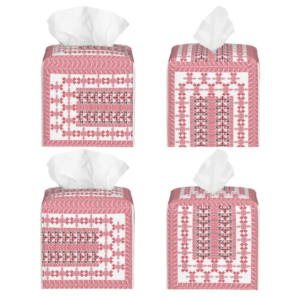 Kufiya Pattern Facial Tissue Box Cover Square Leather Tissue Box Holder for Car