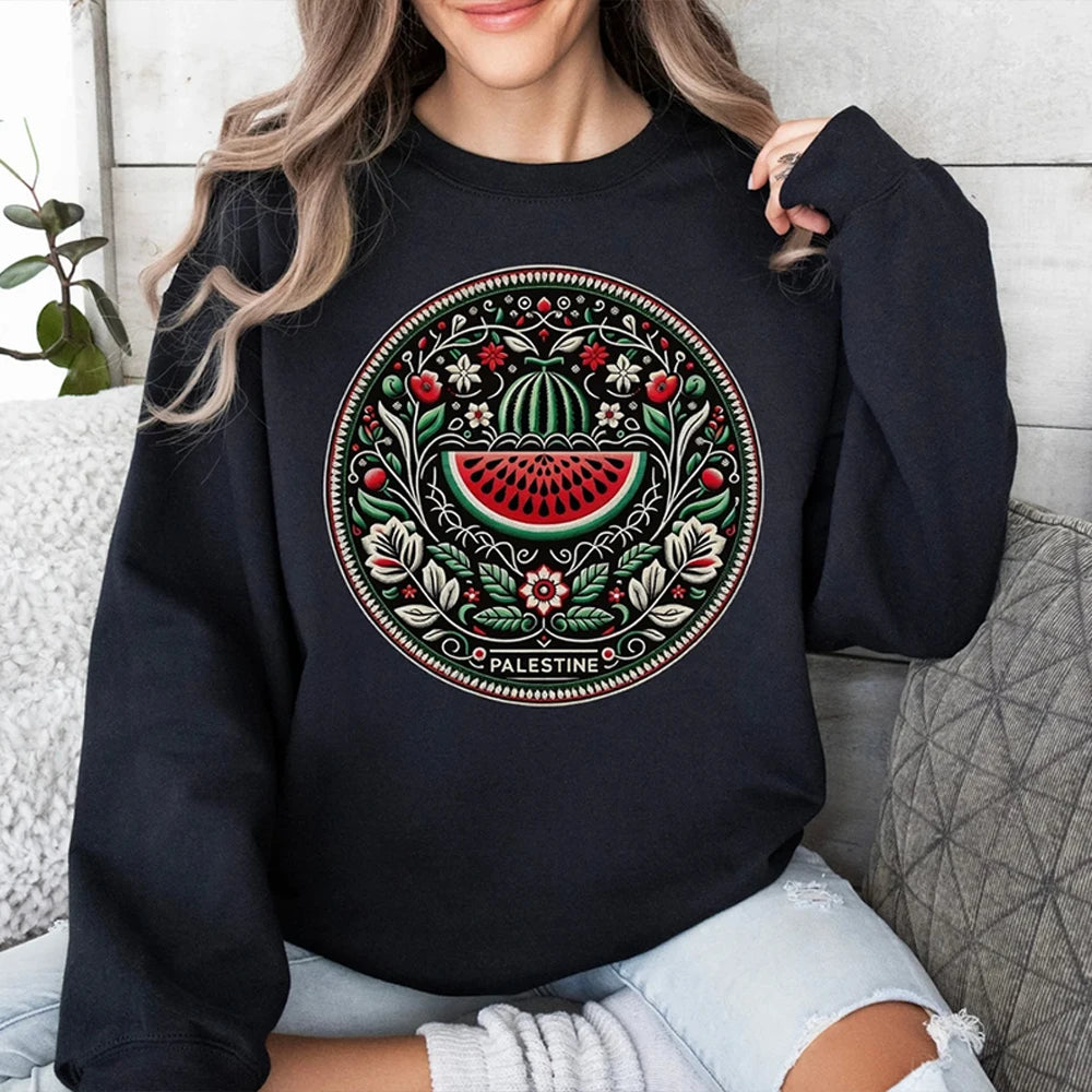 Watermelon Graphic Sweatshirt – Aesthetic Fruit & Human Rights Protest Tee, Unisex Long Sleeves