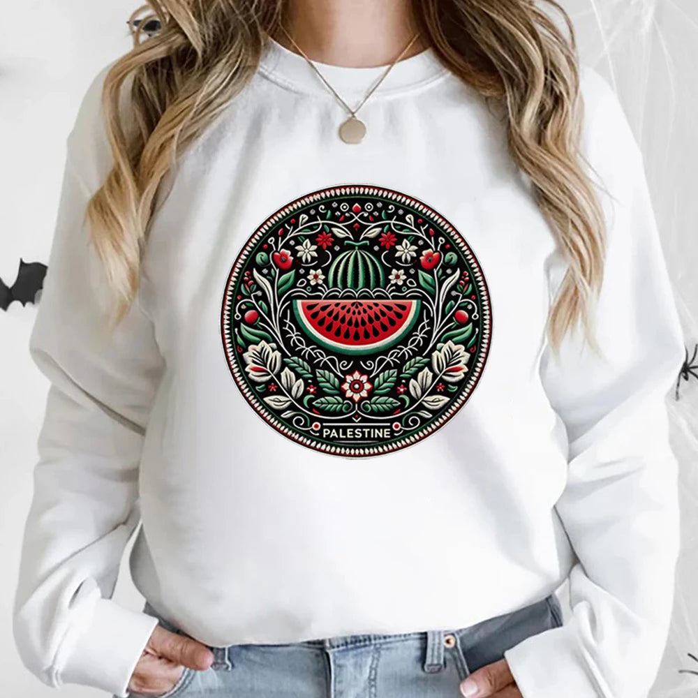 Watermelon Graphic Sweatshirt – Aesthetic Fruit & Human Rights Protest Tee, Unisex Long Sleeves