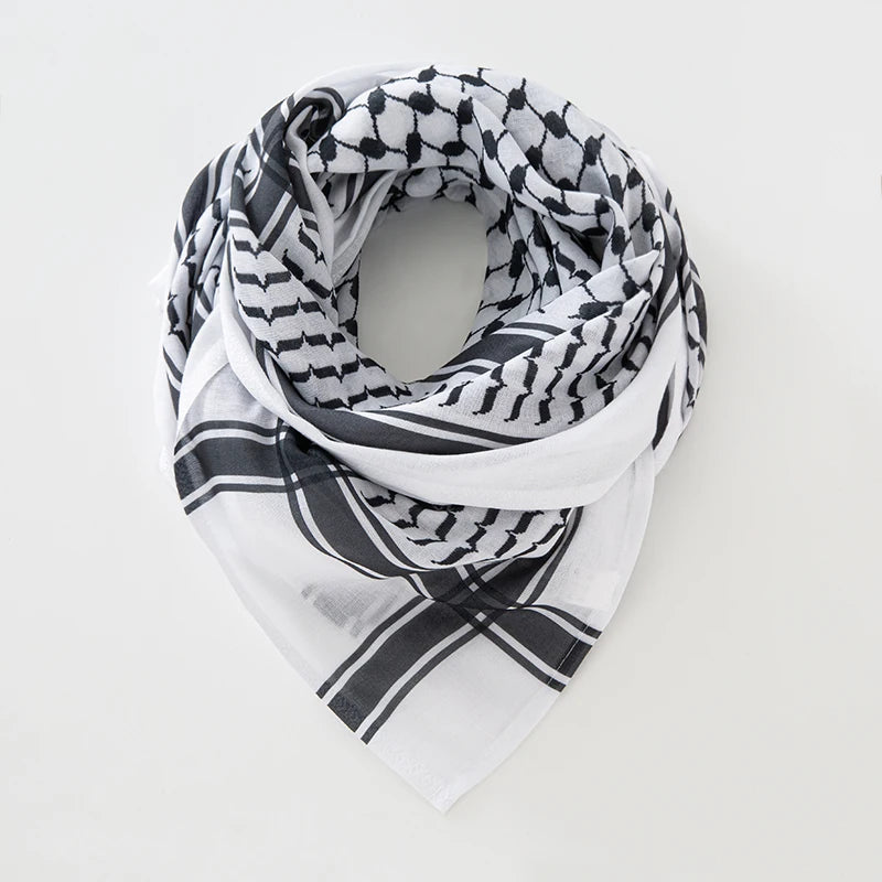 Classic Palestine Black & White Keffiyeh – Square Print Shemagh Scarf for Men & Women