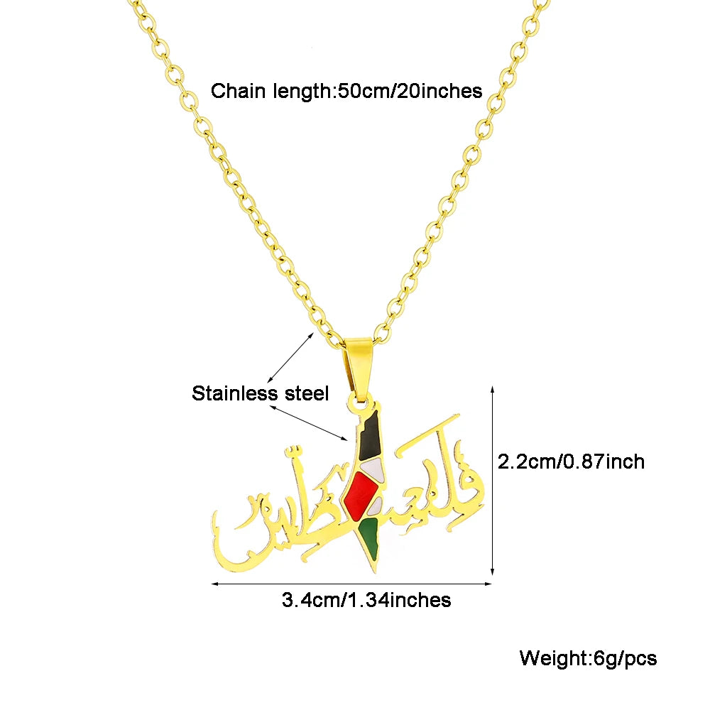 Palestine Map Flag Pendant Necklace Stainless Steel