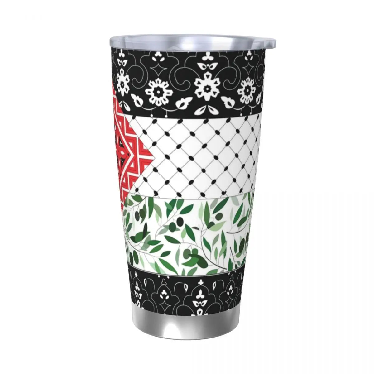 Palestinian Flag & Olives Tumbler – 20oz Insulated Mug with Straw & Lid, Perfect for Outdoors!