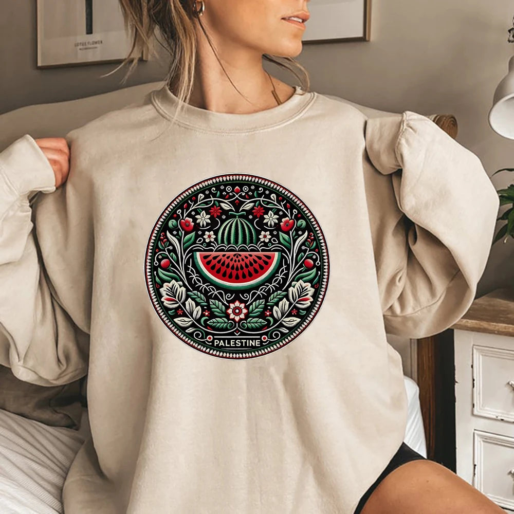 Watermelon Graphic Sweatshirt – Aesthetic Fruit & Human Rights Protest Tee, Unisex Long Sleeves