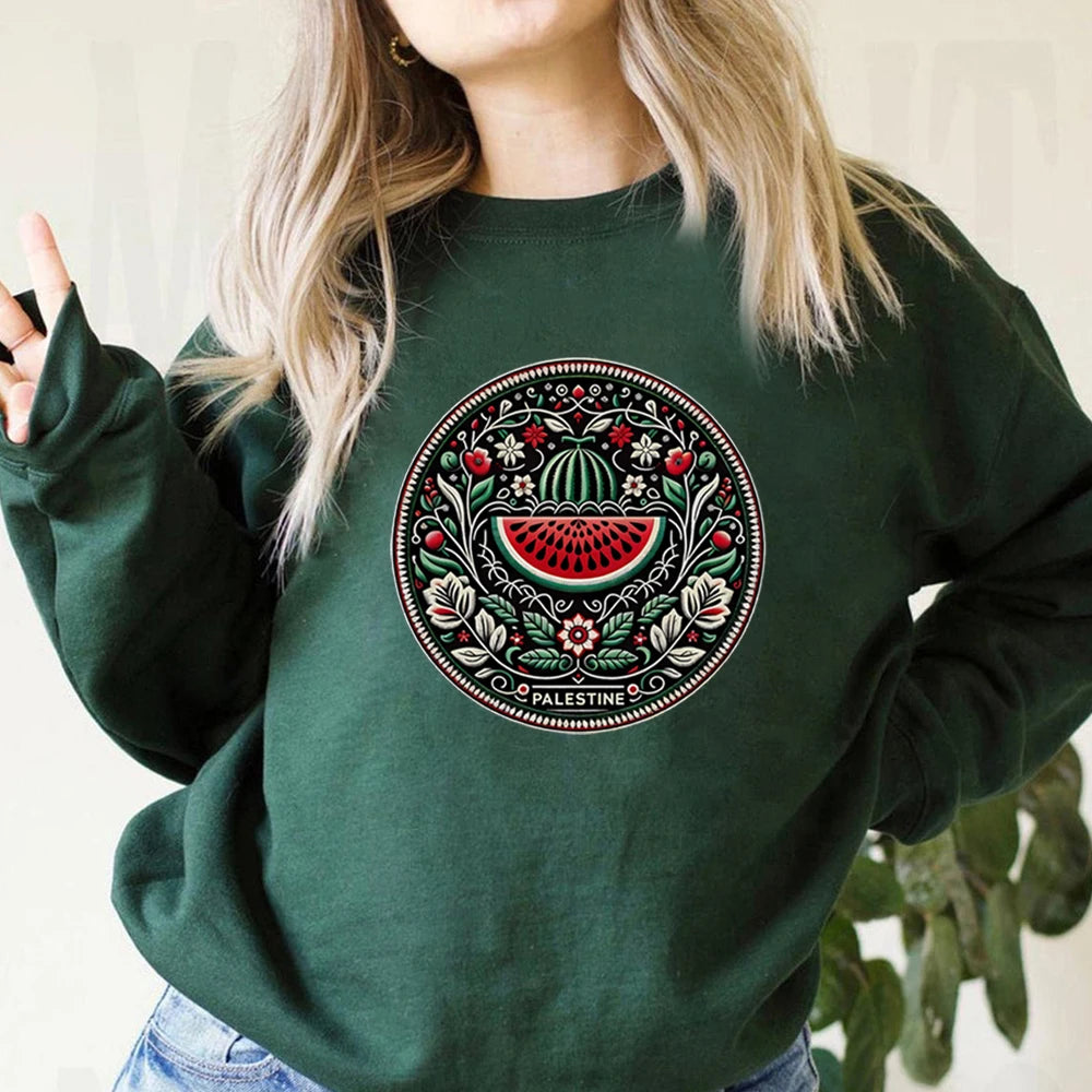 Watermelon Graphic Sweatshirt – Aesthetic Fruit & Human Rights Protest Tee, Unisex Long Sleeves